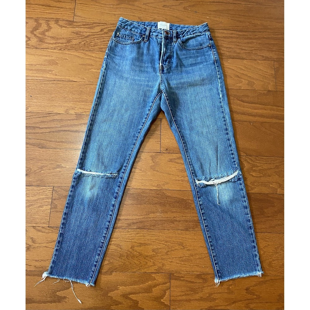 Sezane Womens Blue Denim Jeans Size 27 Button Fly 27x27 Distressed‎